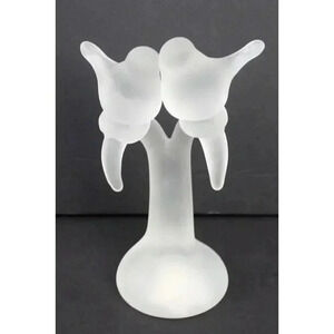 Vtg Frosted Glass 2 Love Birds Kissing Doves Figurine Art Glass Decor Wedding